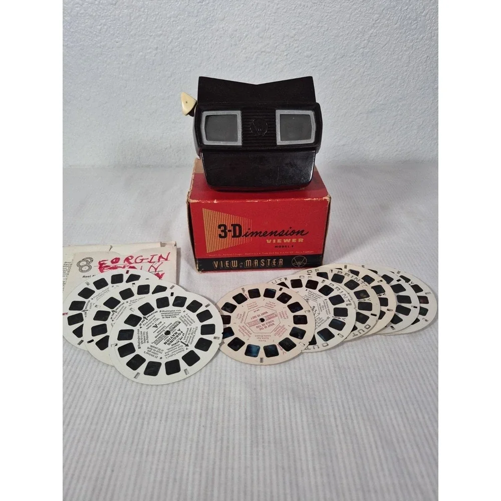 Vtg 1950-60s Sawyer View Master Brown Model E 3-Dimension Viewer w/Box & Slides
